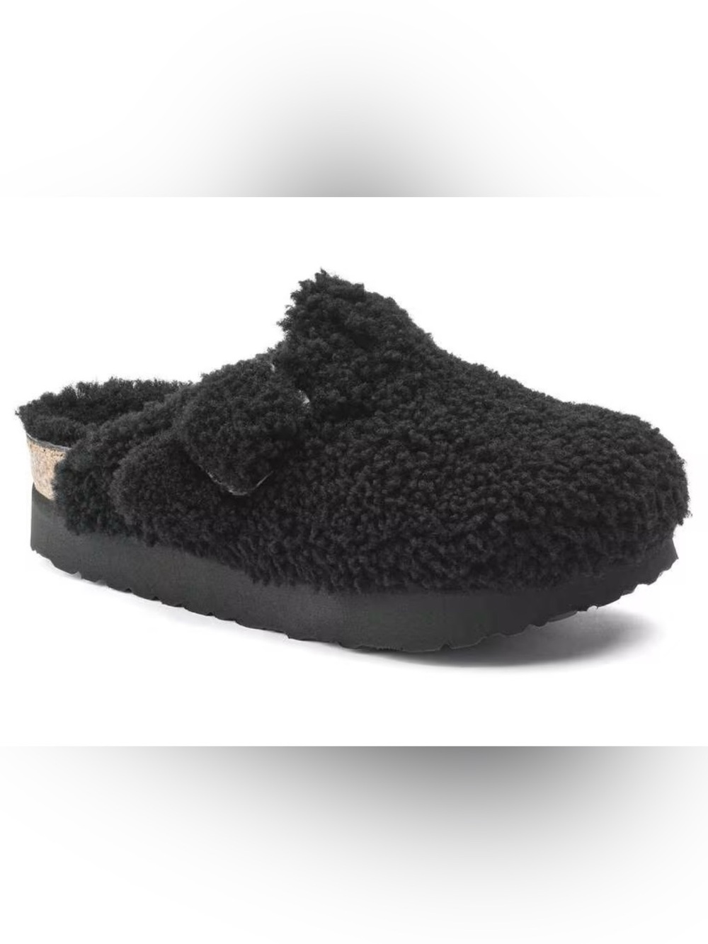 Birkenstock black shearling Boston Big Buckle Flex Platform size 39